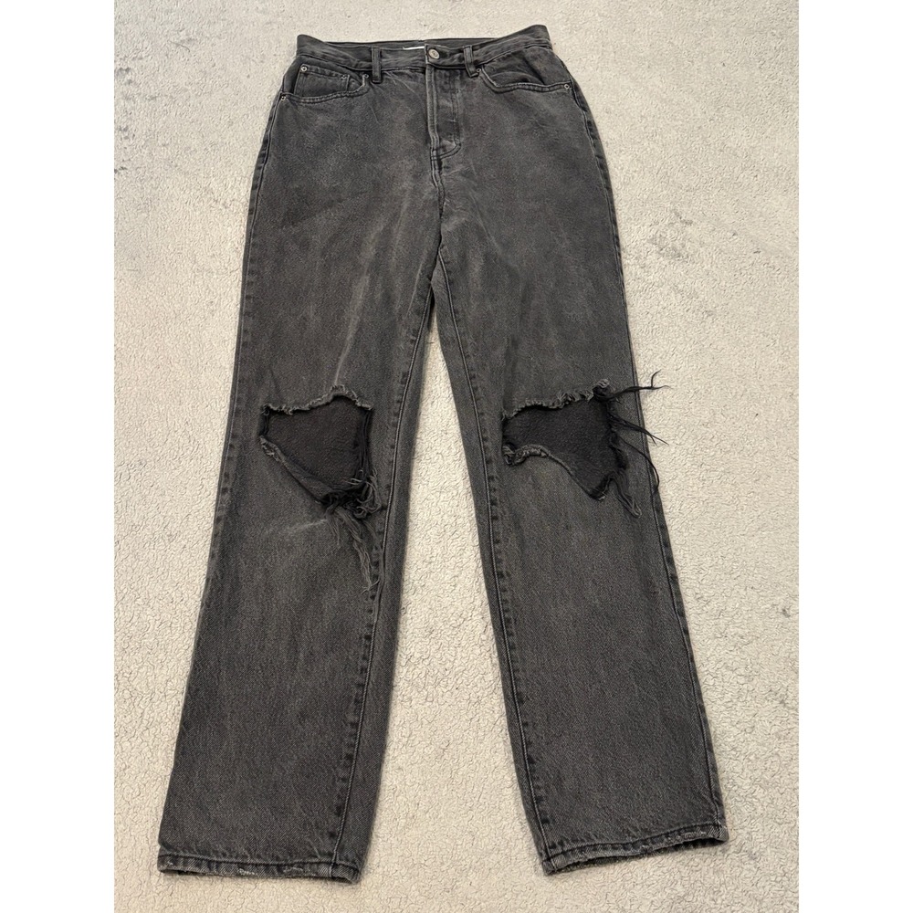 PacSun Dad Jeans Washed Black Distressed Knee Straight Leg Denim Size 27